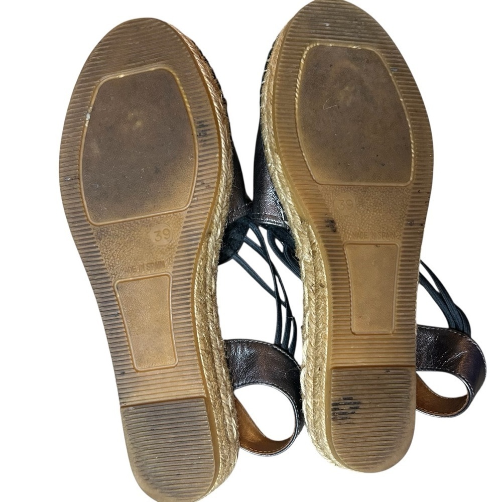 Toni Pons Metallic Silver Espadrille Sandals 39 Boho Leather Flats - Picture 6 of 10